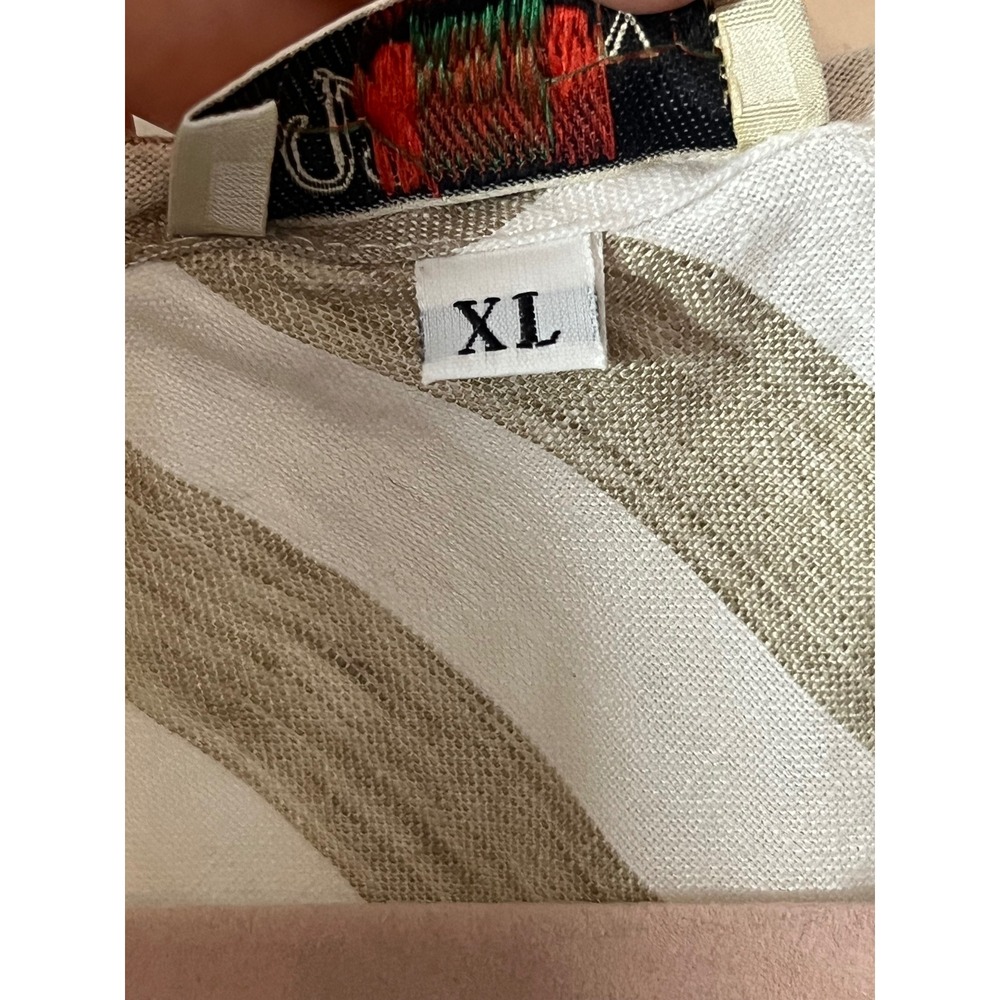 Vanity Tank Top XL Made in Italy Diagonal Stripe Tan White Linen Sleeveless - Picture 7 of 7